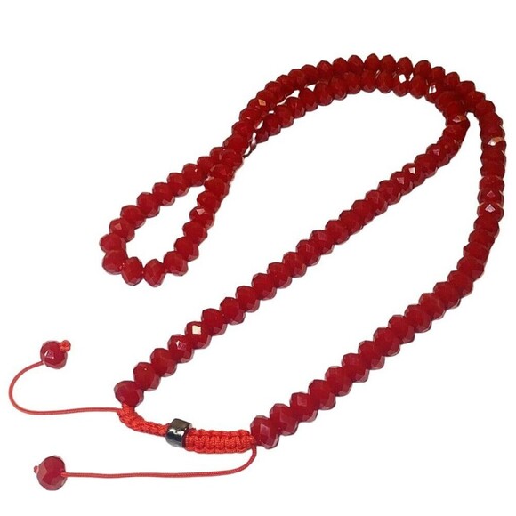 VTG Bold Icy Red Beaded Long Necklace 24-30” Adjustable Formal Lovecore Trendy - Picture 2 of 11